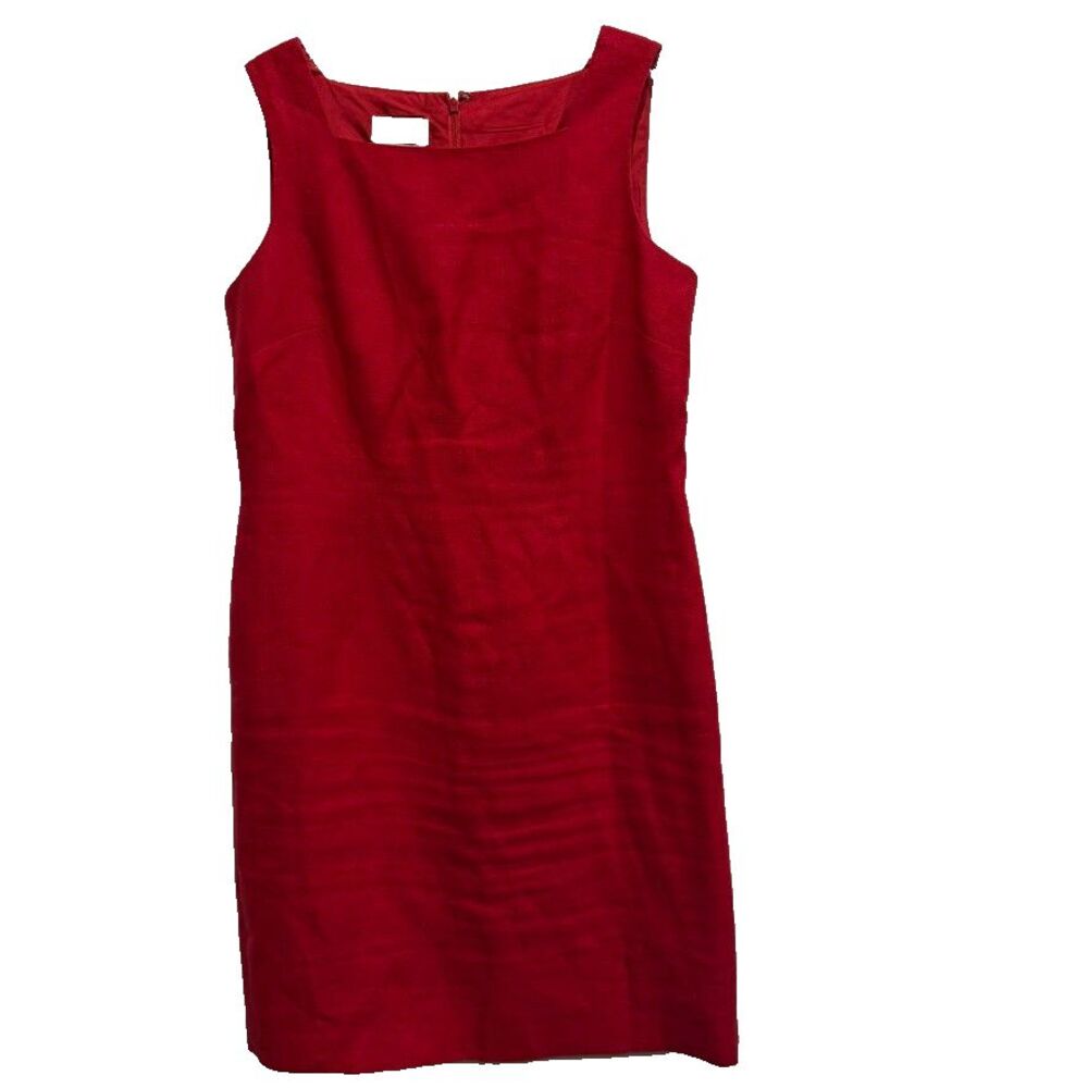 Vintage Talbots Irish Linen 8P Women Sleeveless Shift Dress Red Work y2k Classic